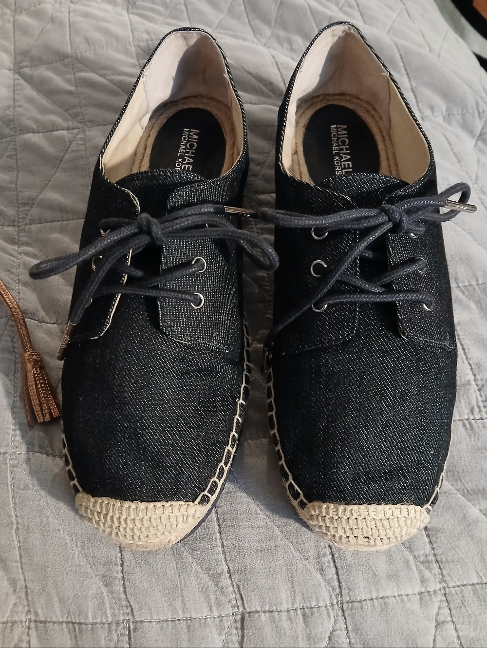 Michael Kors Black Denim Espadrille Lace-Up Slip-On Loafers